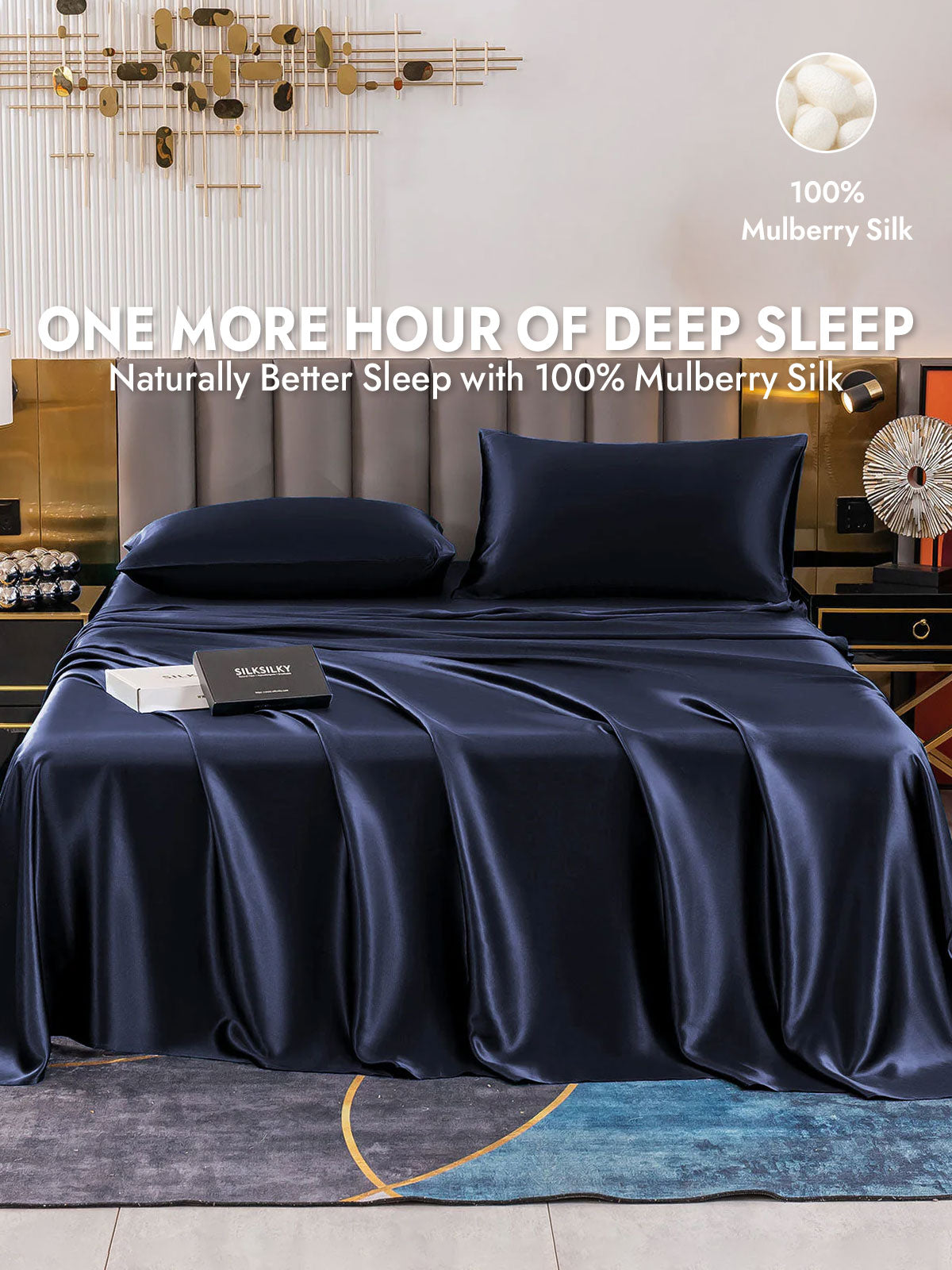 19Momme 4Pcs Silk Set Fitted&Flat Sheets+2x Pillowcases