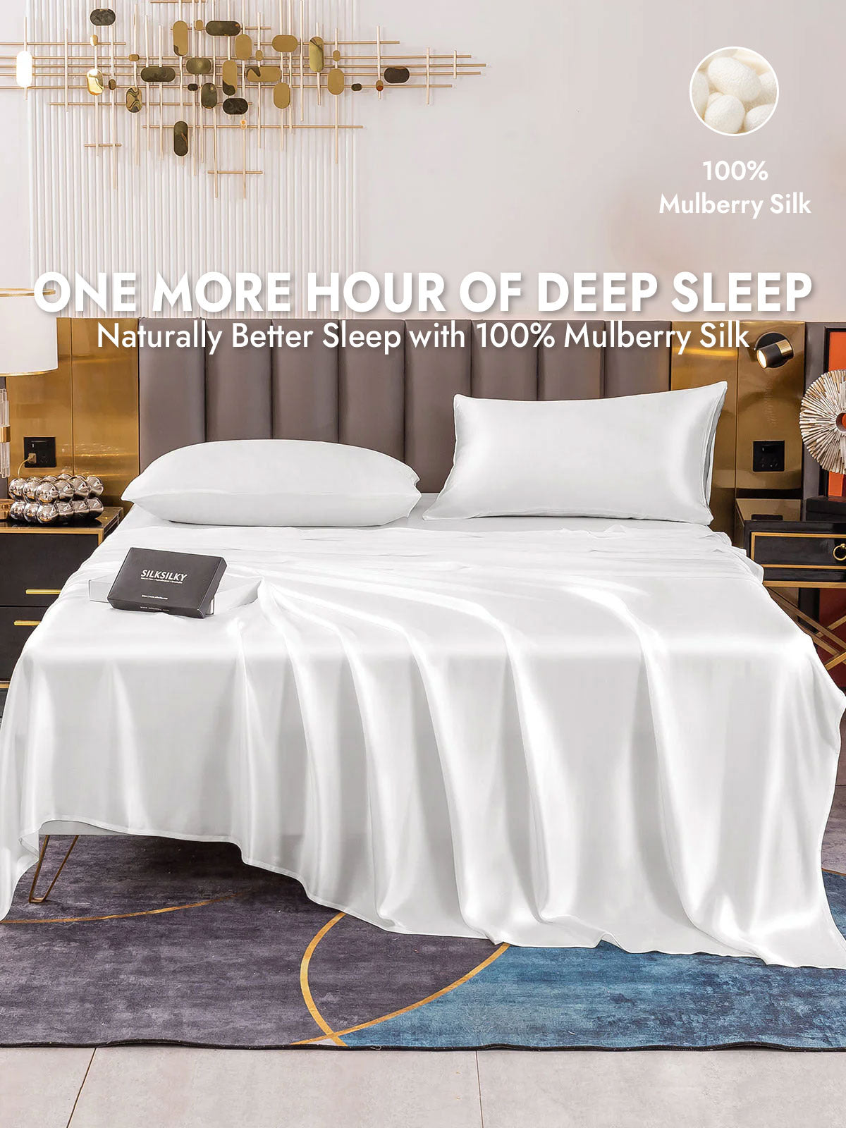 19Momme 4Pcs Silk Set Fitted&Flat Sheets+2x Pillowcases