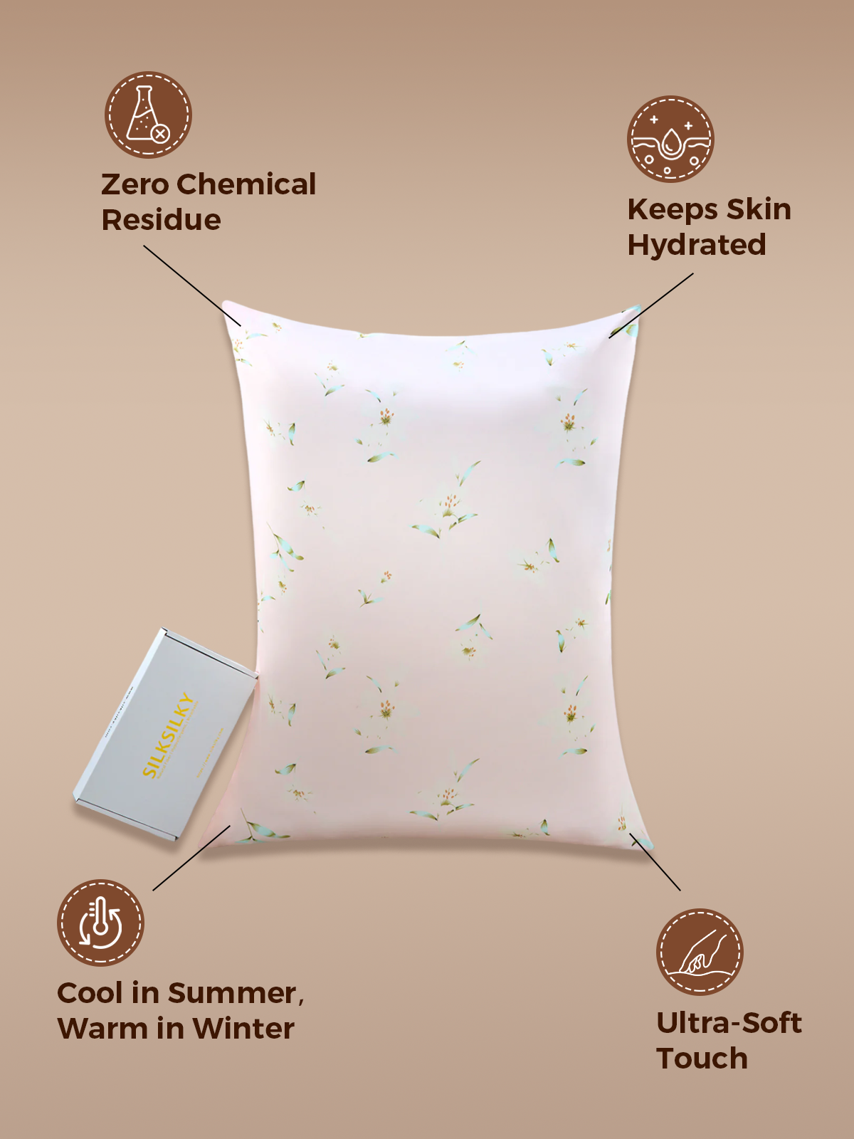 19Momme 100% Mulberry Silk Pillowcase - Snowbud Lily