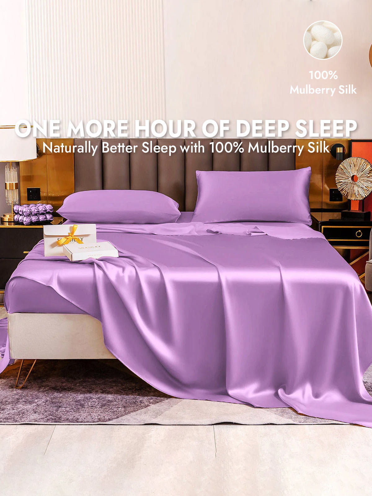 19Momme 4Pcs Silk Set Fitted&Flat Sheets+2x Pillowcases