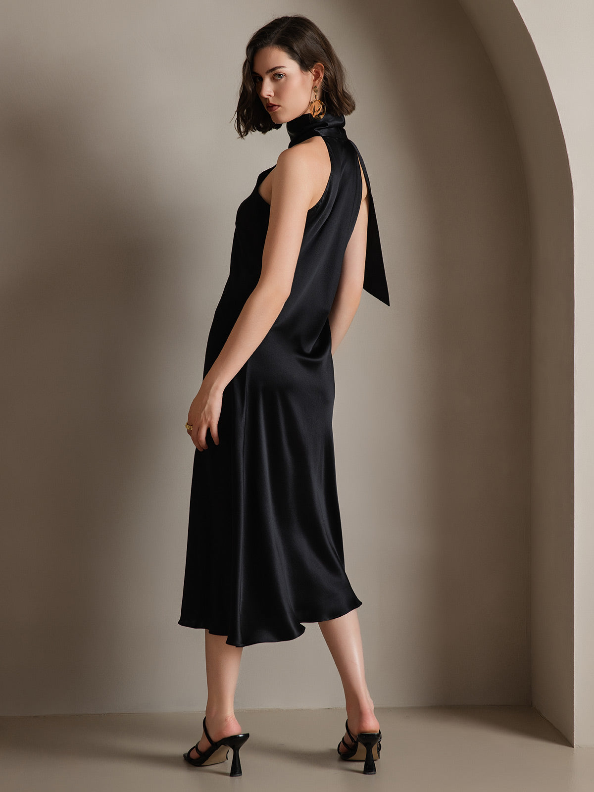 19Momme Silk Sleeveless Tie Neck Midi Dress