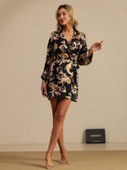 Pure Silk Dragon Print 3/4 Sleeve Women's Kimono Robe With Belt