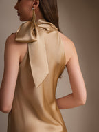 19Momme Silk Sleeveless Tie Neck Midi Dress
