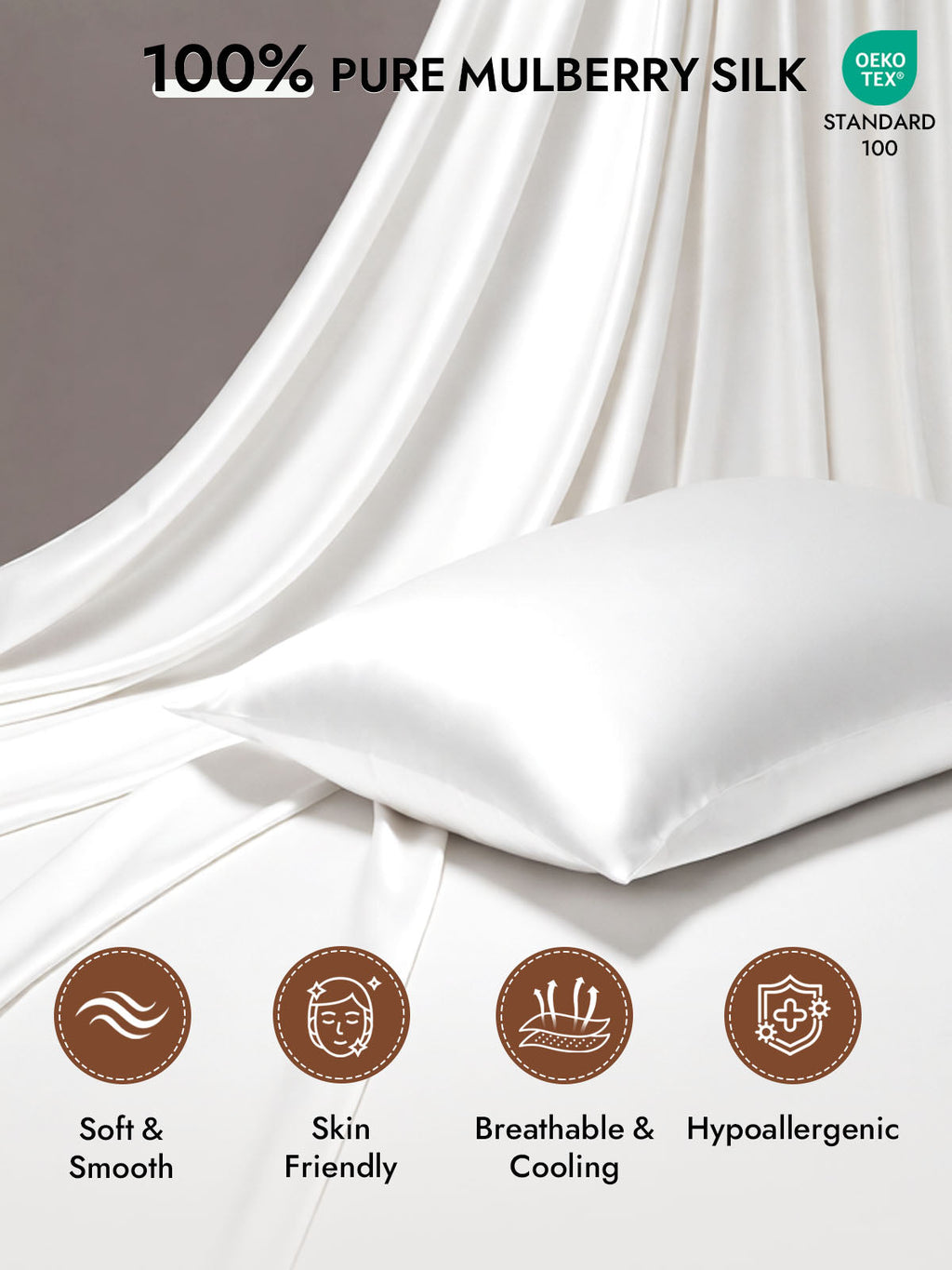 100% Mulberry Silk Pillowcase - Hidden Zipper
