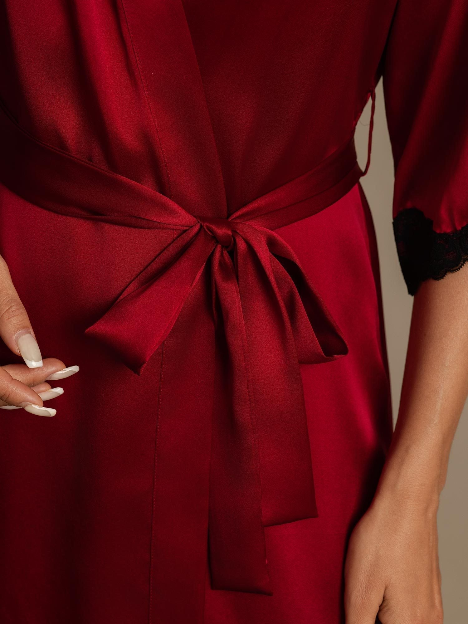 Pure Silk Basic Women's Robe with Lace Design