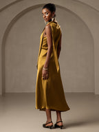 19Momme Silk Sleeveless Tie Neck Midi Dress