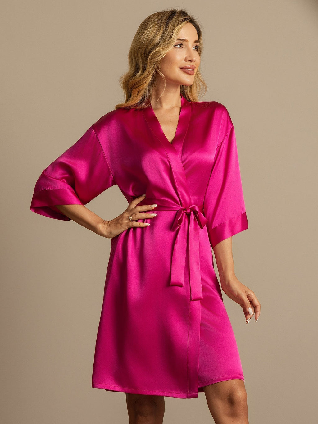 Clearance - Pure Silk 3/4 Sleeve Women's Kimono Wrap Robe