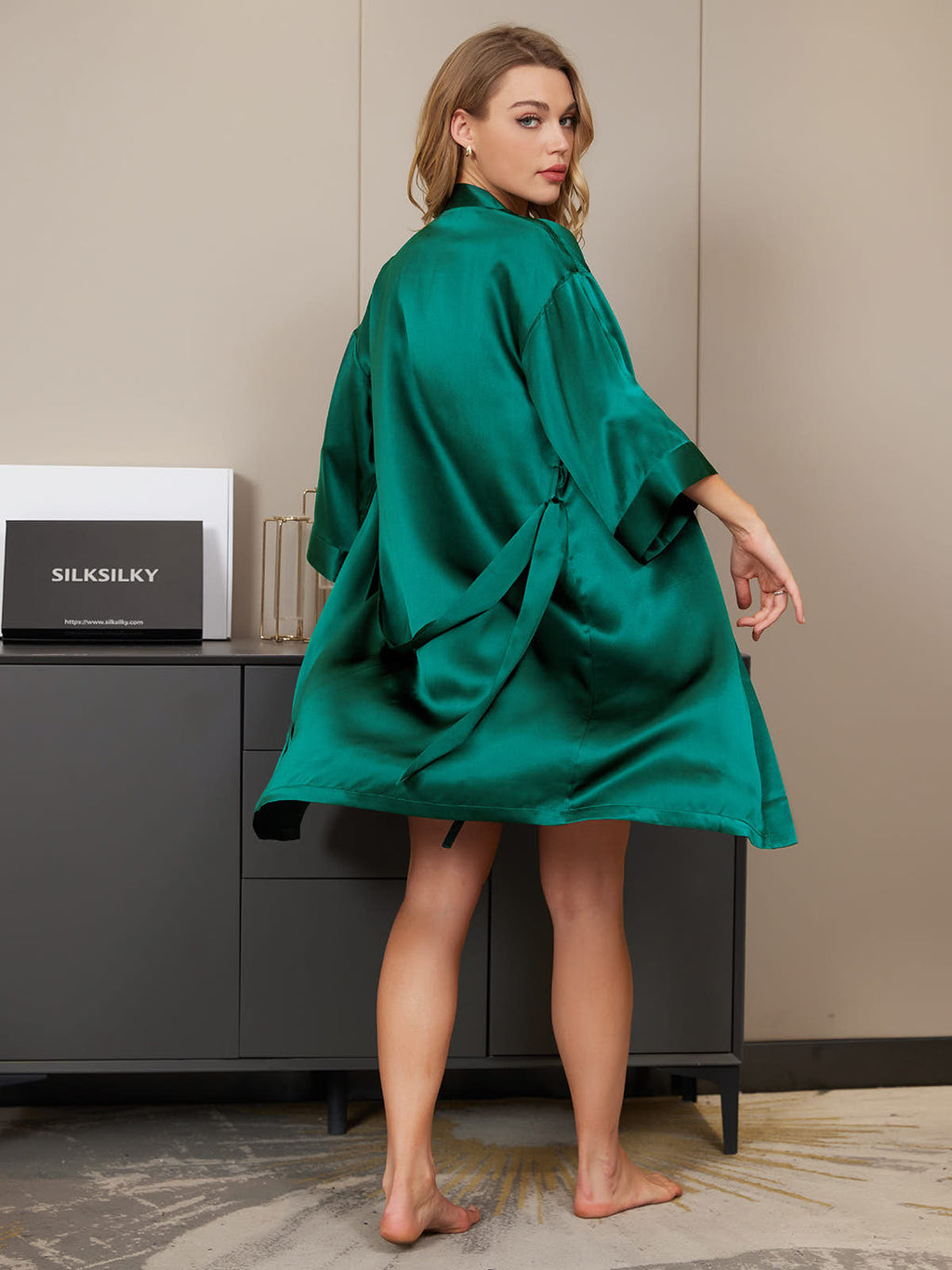 Pure Silk Kimono Robe & V‑Neck Nightgown Set