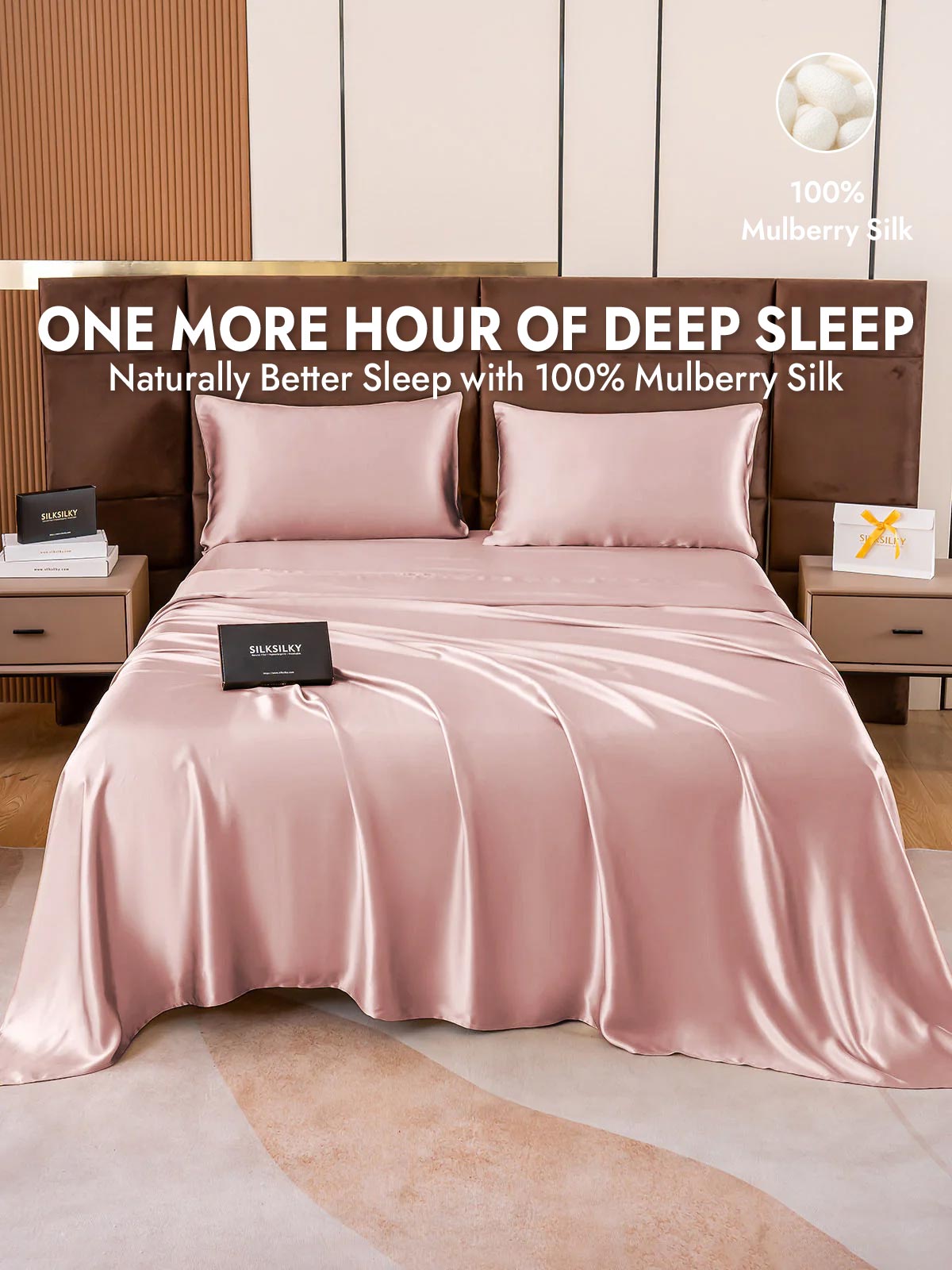 19Momme 4Pcs Silk Set Fitted&Flat Sheets+2x Pillowcases