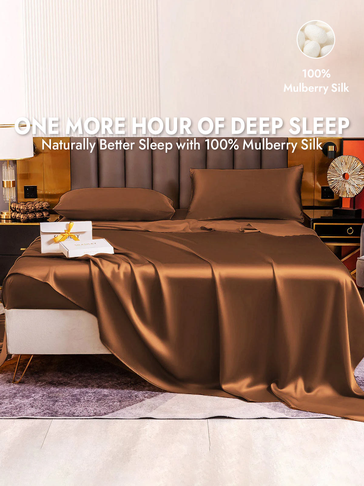 19Momme 4Pcs Silk Set Fitted&Flat Sheets+2x Pillowcases