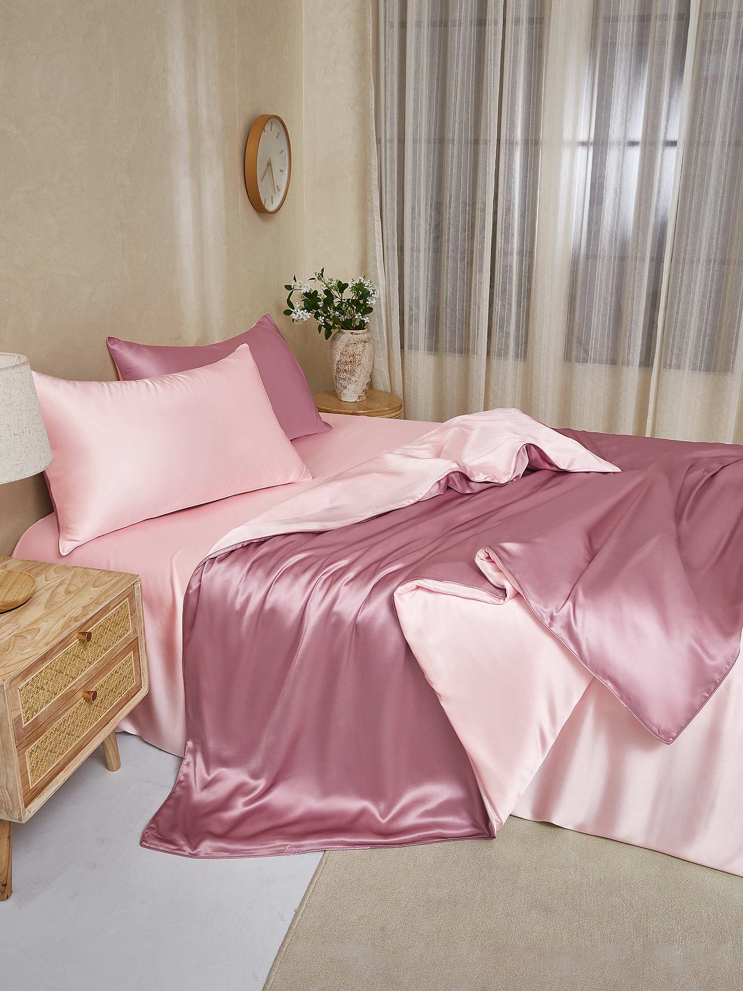 19Momme 4Pcs Silk Set Duvet Cover+Flat Sheet+2x Pillowcases
