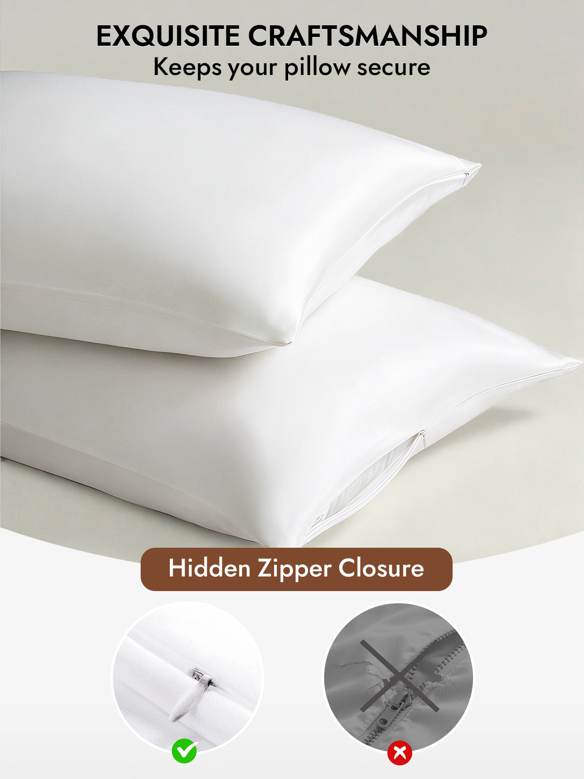 100% Mulberry Silk Pillowcase - Hidden Zipper