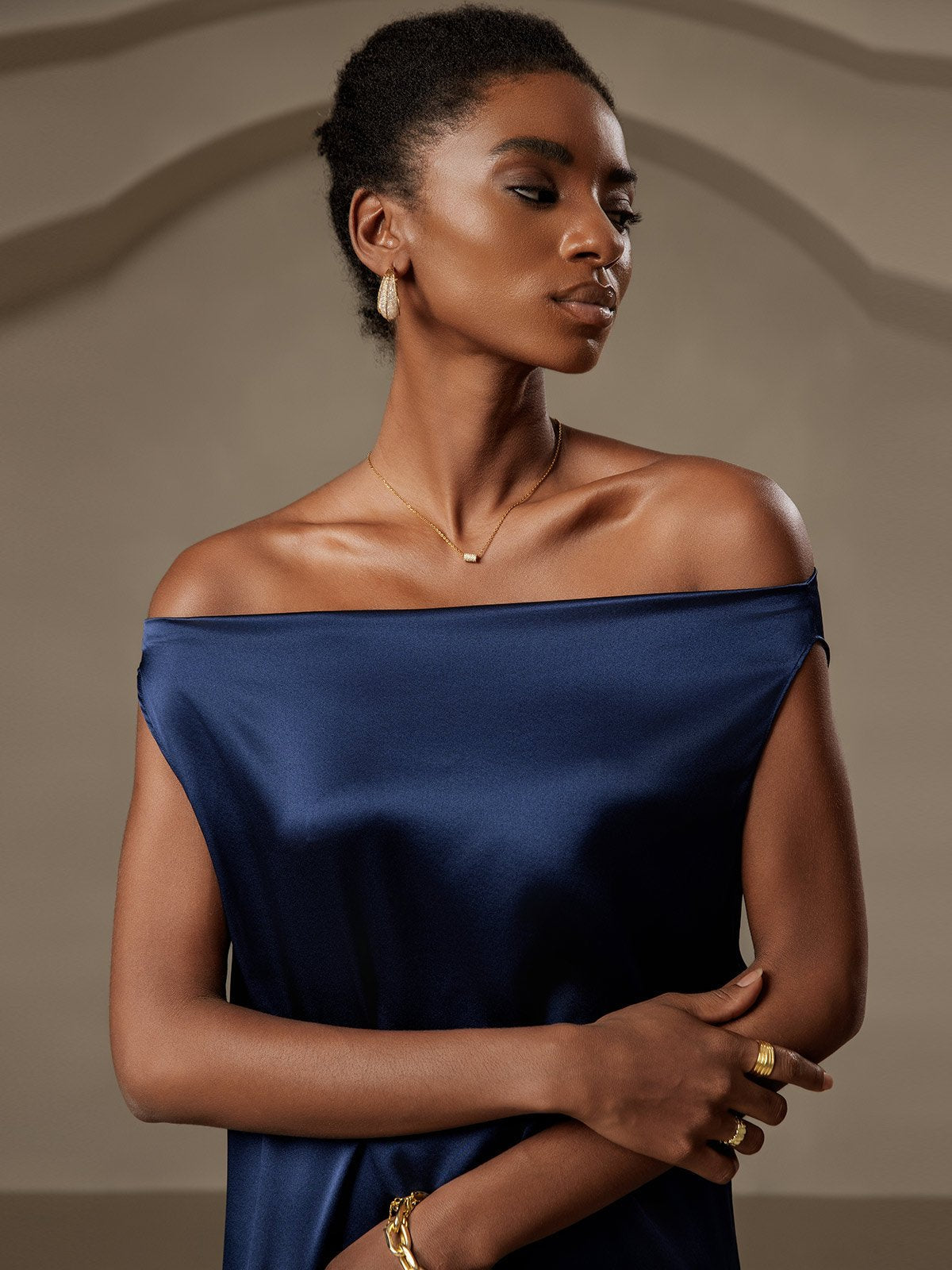 19Momme Silk Sleeveless Cowl Neck Knee Dress