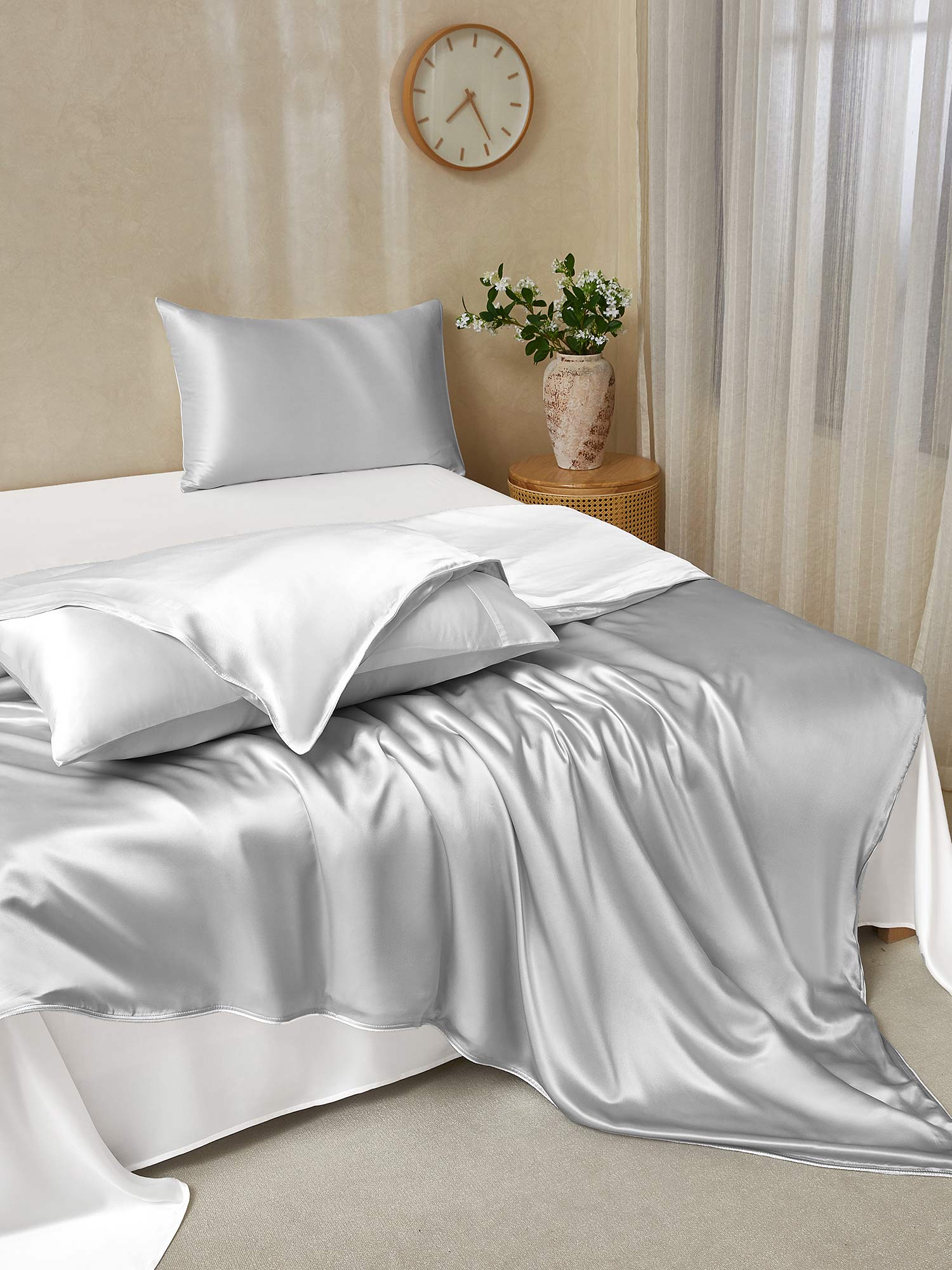 22Momme 4Pcs Silk Set Duvet Cover+Flat Sheet+2x Pillowcases