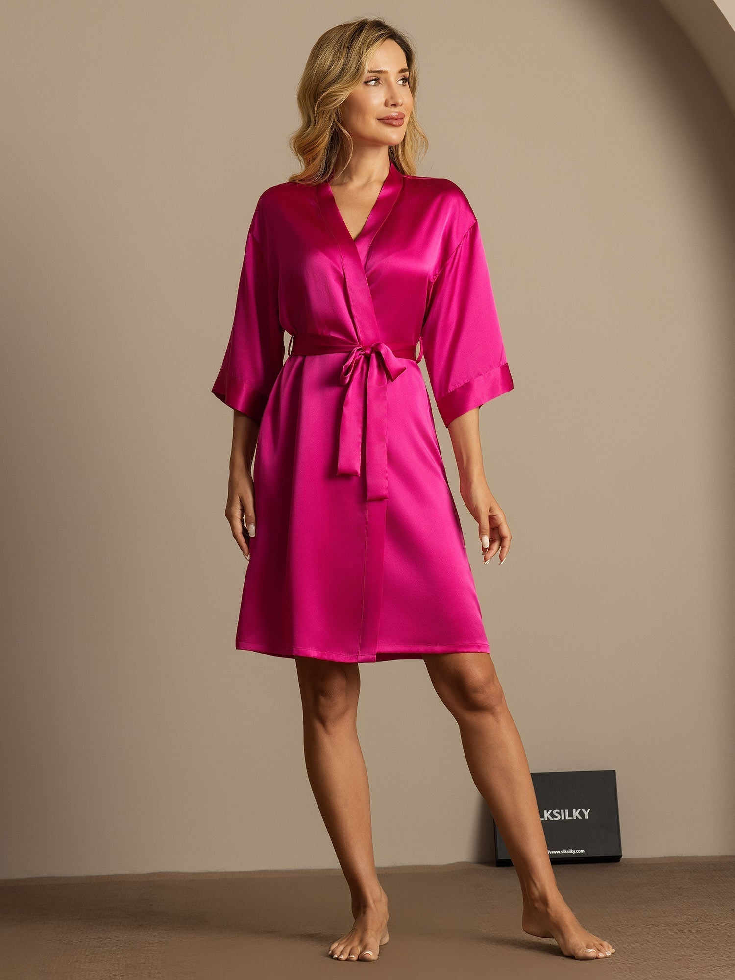 Clearance - Pure Silk 3/4 Sleeve Women's Kimono Wrap Robe