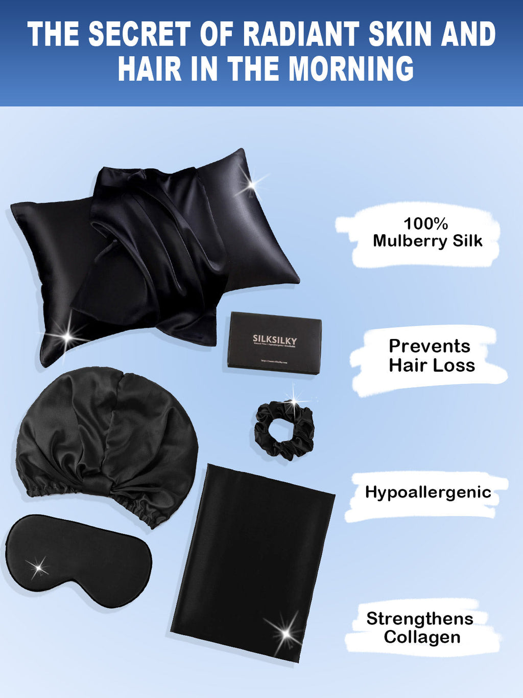 19Momme 4Pcs Set Silk Skin-Friendly Beauty Sleep Set (Envelope Pillowcase)