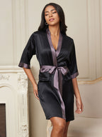 Pure Silk Half Sleeve Short Women's Kimono Wrap Robe