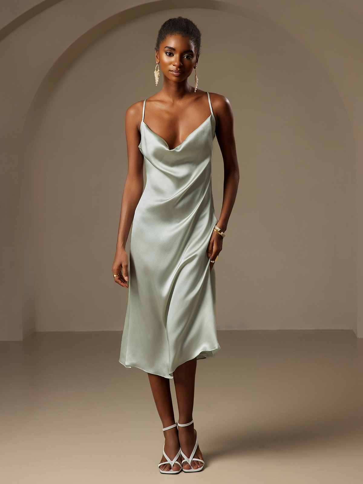 Silk Sexy Deep V-Neck Spaghetti Strap Dress