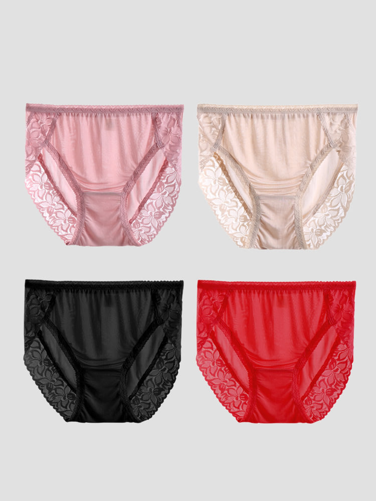 4Pcs Sexy Lace Silk Jersey Panties for Women (Bra NOT Included)