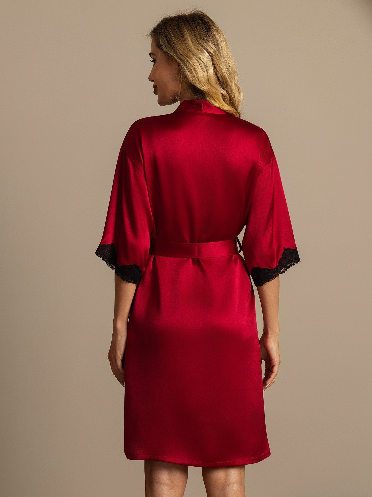 Pure Silk Basic Women's Robe with Lace Design
