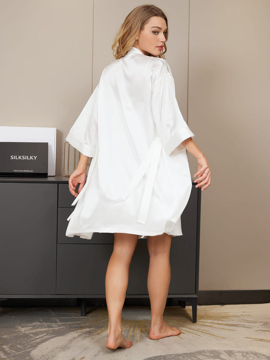 Pure Silk Kimono Robe & V‑Neck Nightgown Set