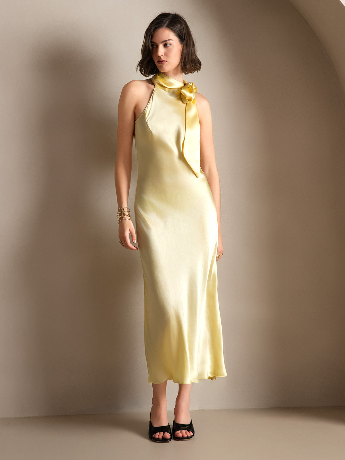 19Momme Silk Sleeveless Tie Neck Midi Dress