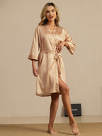 Pure Silk Women’s Knee Length Kimono Heart Geo Printed Robe With Belted Design